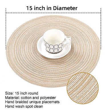 Round Braided Placemats Set Of 4 Non Slip Washable Cotton Polyester Dining Table Decor