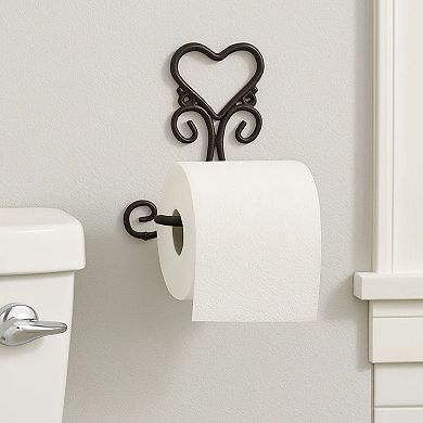 Cast Iron Toilet Paper Holder Wall Mount Brown Heart Shape Bathroom