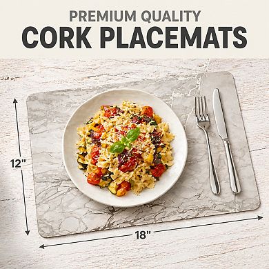 Foiled Granite Thick Cork Heat Resistant Dining Table Placemats Set Of 2 Rectangle Marbled