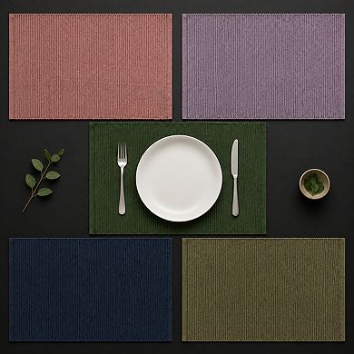 Basic Everyday Ribbed Tabletop Cotton Placemat Set 6 Piece