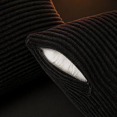 Black Decorative Throw Pillow Covers Soft Corduroy Cross Patchwork 2 Pack