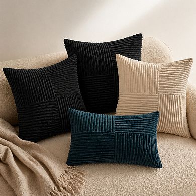 Black Decorative Throw Pillow Covers Soft Corduroy Cross Patchwork 2 Pack