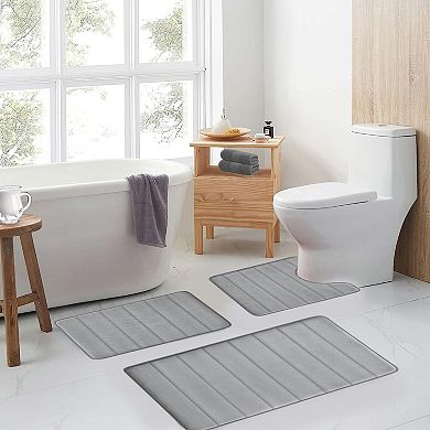 Memory Foam Bath Rug Set 3 Piece Non-slip Absorbent Shaggy Bathroom Mats Machine Washable Plush