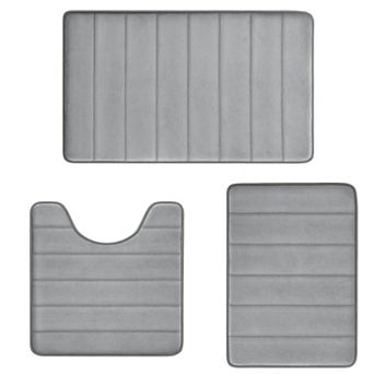 Memory Foam Bath Rug Set 3 pc Non-slip Absorbent Shaggy Bathroom Mats Machine Washable Plush
