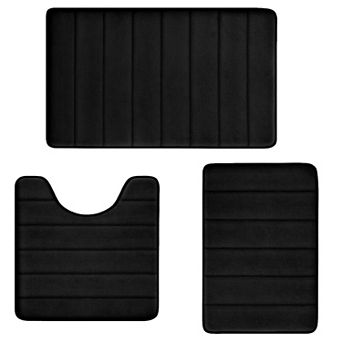 Memory Foam Bath Rug Set 3 pc Non-slip Absorbent Shaggy Bathroom Mats Machine Washable Plush