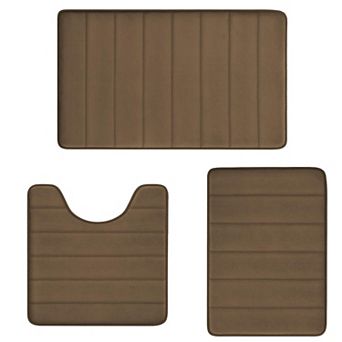 Memory Foam Bath Rug Set 3 pc Non-slip Absorbent Shaggy Bathroom Mats Machine Washable Plush