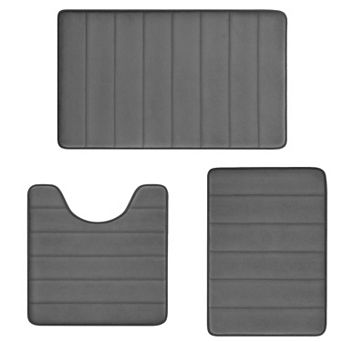 Memory Foam Bath Rug Set 3 pc Non-slip Absorbent Shaggy Bathroom Mats Machine Washable Plush
