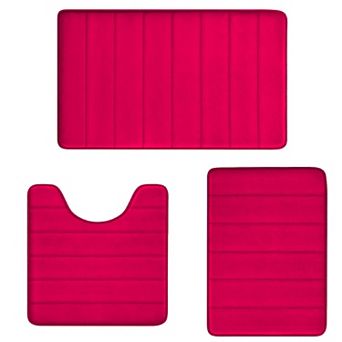 Memory Foam Bath Rug Set 3 pc Non-slip Absorbent Shaggy Bathroom Mats Machine Washable Plush