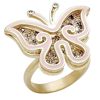 Alamode Womens/Ladies Gold Plated Brass Cubic Zirconia Butterfly Ring