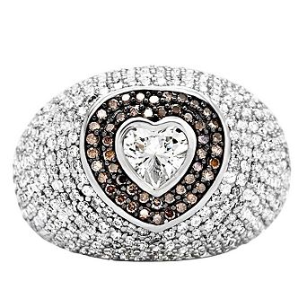 Alamode Womens/Ladies Rhodium & Ruthenium Plated 925 Sterling Silver Cubic Zirconia Heart Ring