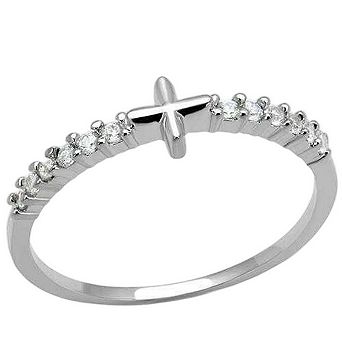 Alamode Womens/Ladies Rhodium Brass Cubic Zirconia Cross Ring