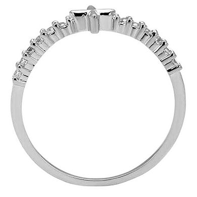 Alamode Womens/Ladies Rhodium Brass Cubic Zirconia Cross Ring