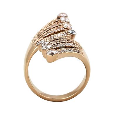 Alamode Womens/Ladies Rose Gold Ion Plating Cubic Zirconia Cuffed Round Ring