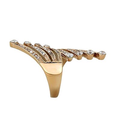 Alamode Womens/Ladies Rose Gold Ion Plating Cubic Zirconia Cuffed Round Ring
