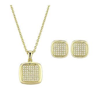 Alamode Womens/Ladies Gold Plated Cubic Zirconia Square Jewellery Set