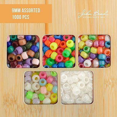 1000pcs John Bead 9mm Assorted Plastic Pony Beads for Jewelry Making Bracelets Necklaces DIY