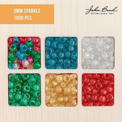 1000pcs John Bead 9mm Sparkle Plastic Pony Beads for Jewelry Making Bracelets Necklaces DIY