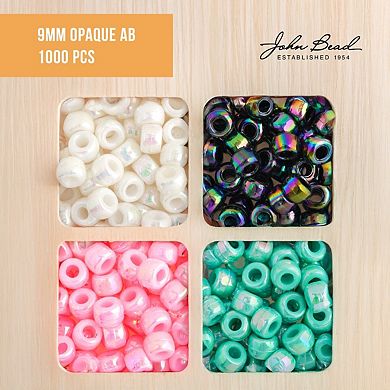1000pcs John Bead 9mm Opaque Iris/AB Plastic Pony Beads for Jewelry Making Bracelets Necklaces DIY