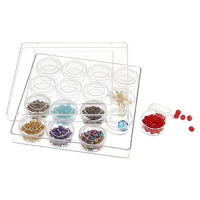 John Bead Joy Filled Storage Plastic Storage Box with 16 Round Craft Containers, 13.5x13.5x2cm