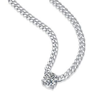 1-Carat Moissanite Cuban Necklace, S925 Sterling Silver Platinum Plated