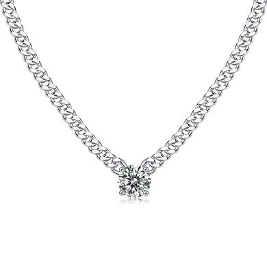 1-Carat Moissanite Cuban Necklace, S925 Sterling Silver Platinum Plated