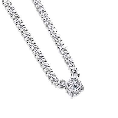 1-Carat Moissanite Cuban Necklace, S925 Sterling Silver Platinum Plated