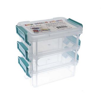 John Bead Joy Filled Storage 3 Stackable Plastic Storage Organizing Box with Lids, 4.5x3x1.5in