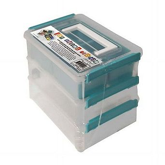 John Bead Joy Filled Storage Stackable Clear Plastic Storage Box with Lids 4-Compartment, 8x6x2.5in