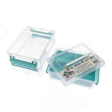 John Bead Joy Filled Storage Stackable Clear Plastic Storage Box with Lids 4-Compartment, 8x6x2.5in