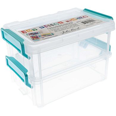 John Bead Joy Filled Storage 2 Stackable Clear Plastic Medium Storage Box with Lids, 5.5x4x2in