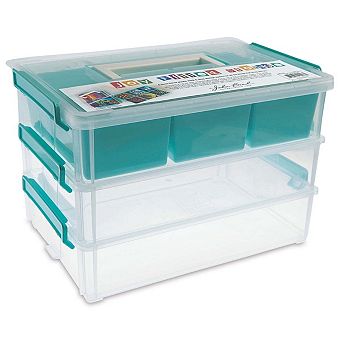 John Bead Joy Filled Storage 6-Compartment Stackable Plastic Storage Box with Handles, 10x7x2.5in