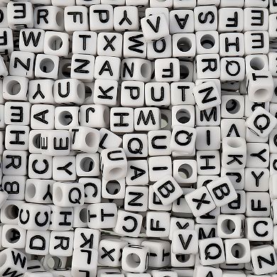 John Bead 6mm White Plastic Square Alphabet Craft Beads for DIY Jewelry Bracelet Necklace Making 72g