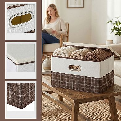 Storage Cube, Fabric Storage Bin with Handles for Shelves Closet, Plaid Collapsible Storage Basket