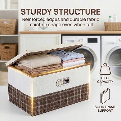 Storage Cube, Fabric Storage Bin with Handles for Shelves Closet, Plaid Collapsible Storage Basket