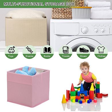 2Pcs Fabric Storage Bins, 11'' Foldable Cube Organizer Bins for Shelf Closet, Nursery Home, Bedroom