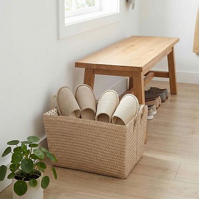 1 Pcs Woven Storage Basket Shelf Closet Storage Bin for Blankets Organizer Bin with Handles for Home