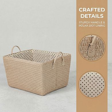 1 Pcs Woven Storage Basket Shelf Closet Storage Bin for Blankets Organizer Bin with Handles for Home