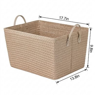1 Pcs Woven Storage Basket Shelf Closet Storage Bin for Blankets Organizer Bin with Handles for Home