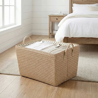 1 Pcs Woven Storage Basket Shelf Closet Storage Bin for Blankets Organizer Bin with Handles for Home