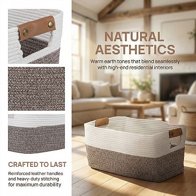 1 Pcs Woven Storage Basket Large Shelf Closet Storage Bin for Blankets Organizer Bin with Handles