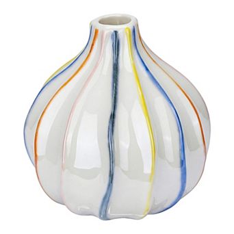 Modern Ceramic Vase for Home Decor Aesthetic Ribbed Flower Vase for Single Stem 4.1"Lx4.1"Wx4.1"H