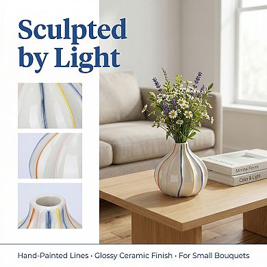 Modern Ceramic Vase for Home Decor Aesthetic Ribbed Flower Vase for Single Stem 4.1"Lx4.1"Wx4.1"H