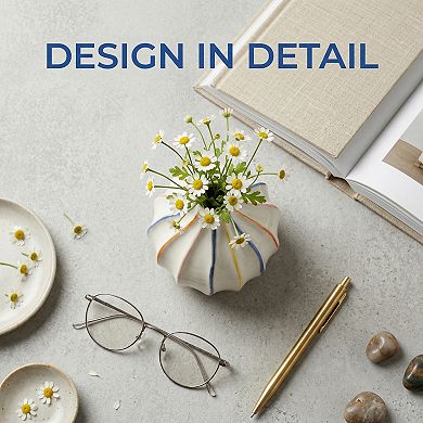 Modern Ceramic Vase for Home Decor Aesthetic Ribbed Flower Vase for Single Stem 4.1"Lx4.1"Wx4.1"H
