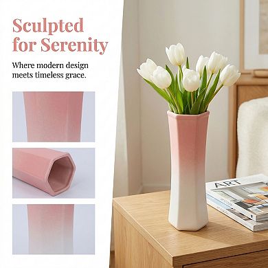 Modern Tall Ceramic Vase Slim Matte Decorative Flower Vases for Centerpieces 3.0"Lx3.0"Wx9.6"H