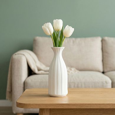 Modern Slim Ceramic Bud Vase Small Skinny Decorative Flower Vases for Single Stem 2.4"Lx2.4"Wx7.1"H