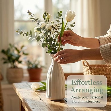 Modern Slim Ceramic Bud Vase Small Skinny Decorative Flower Vases for Single Stem 2.4"Lx2.4"Wx7.1"H