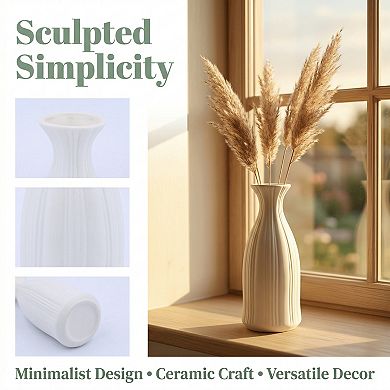 Modern Slim Ceramic Bud Vase Small Skinny Decorative Flower Vases for Single Stem 2.4"Lx2.4"Wx7.1"H