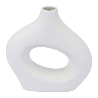 Modern White Donut Vase for Home Decor Hollow Circle Ceramic Flower Vases 7.2"Lx2.2"Wx7.2"H