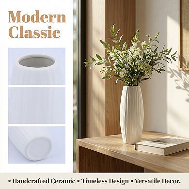 Modern Slim Ceramic Bud Vase Small Skinny Decorative Flower Vases for Single Stem 2"Lx2"Wx7.7"H