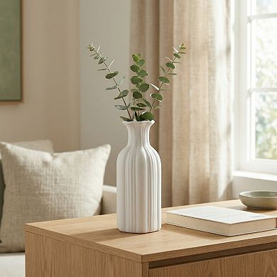 Modern Slim Ceramic Bud Vase Small Skinny Decorative Flower Vases for Single Stem 2.8"Lx2.8"Wx7.1"H
